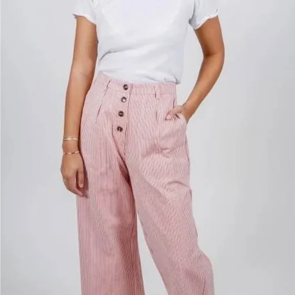 Saint Geraldine Marshall Pinstripe Crop Wide Leg Pants Size S - Picture 2 of 14